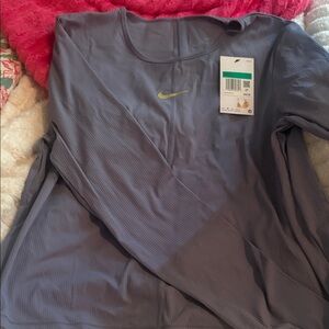 Nike Women’s Long Sleeve Crew Top - Slate Blue with Lime Swoosh